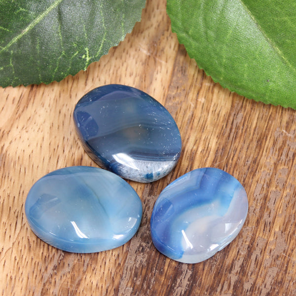 Blue Agate Palm Stone 1pc - Aus Crystals