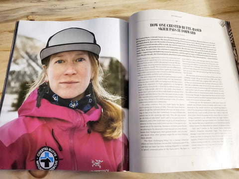Alex featured in Backcountry Magazine, while wearing her up-cycled rubber lace jewelry by ABD Culture.