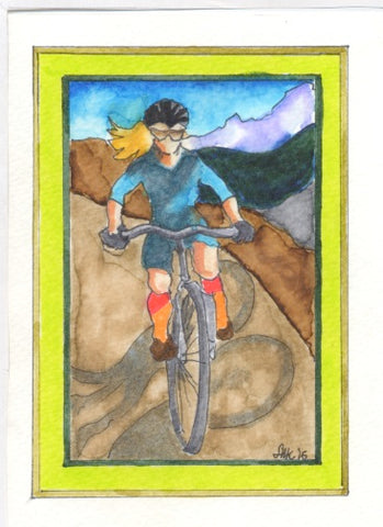 card of Alix mountain biking, made by mom