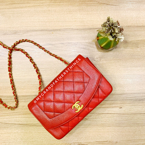 Chanel Vintage Rare Red Caviar Small Diana Flap