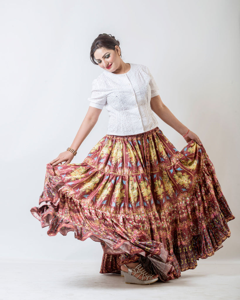 Digital Printed Skirt Shades Of Burgundy – Senoritas-tribal-designs