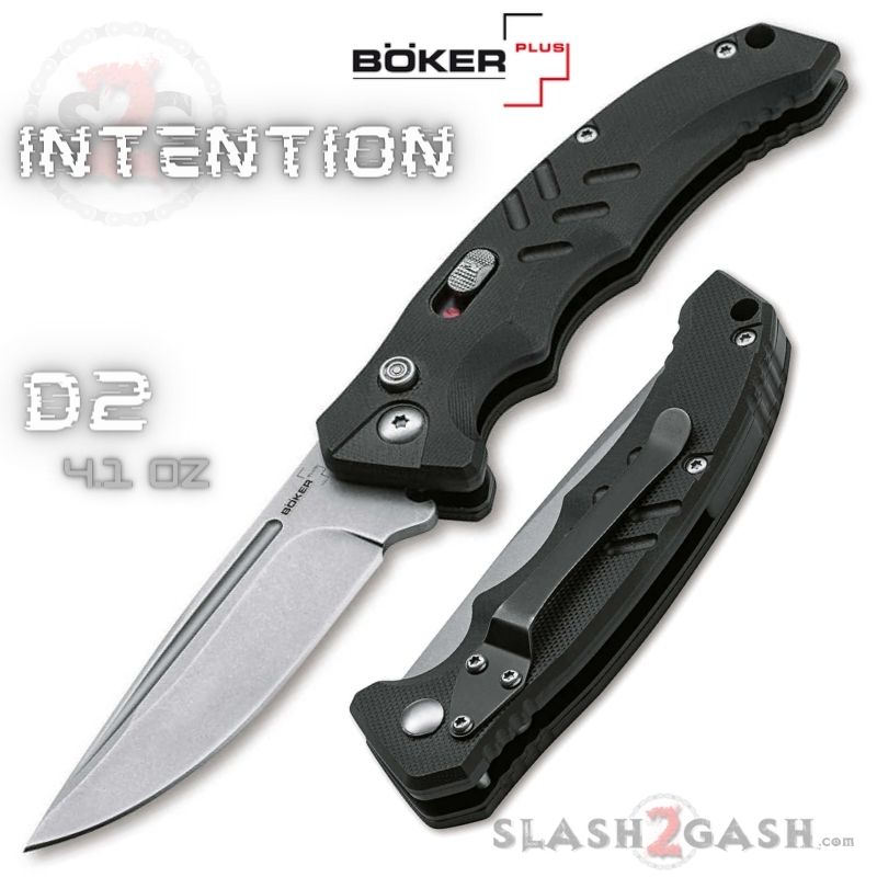 Boker Plus Intention II Automatic Knife Black G10 - Stone Wash