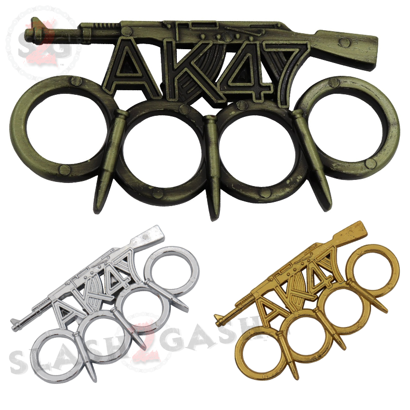 AK-47 Brass Knuckles w/ Bullet Spikes Kalashnikov Rifle Paperweight, Slash2Gash