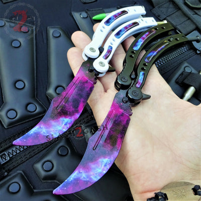 Spider Butterfly Knife Rainbow TRAINER Dull Balisong w/ Spring Latch –  Slash2Gash