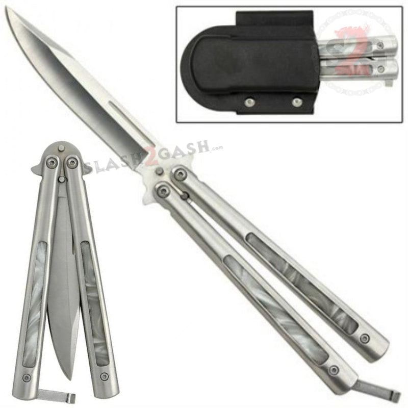 White Pearl Butterfly Knife Marble Swirl Balisong Plain Edge Slash2gash Reviews On Judge Me