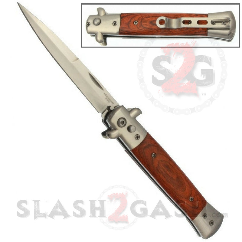 Diablo Stiletto Automatic Knife Milano Switchblade - Silver w/ Rosewood