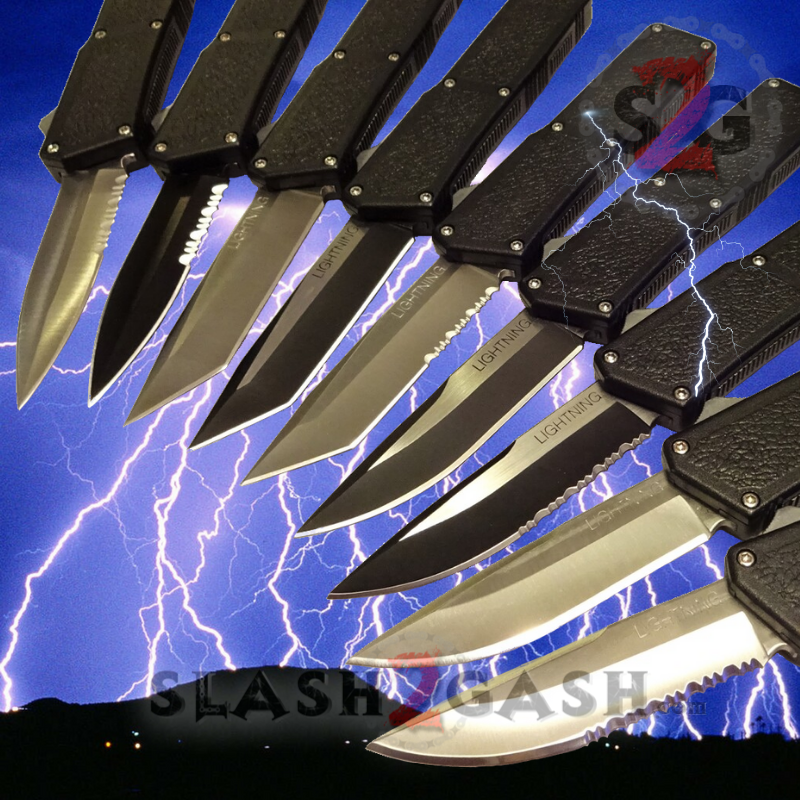 Lightning OTF Dual Action Black Automatic Knife - TAIWAN 11 Blade Opti –  Slash2Gash