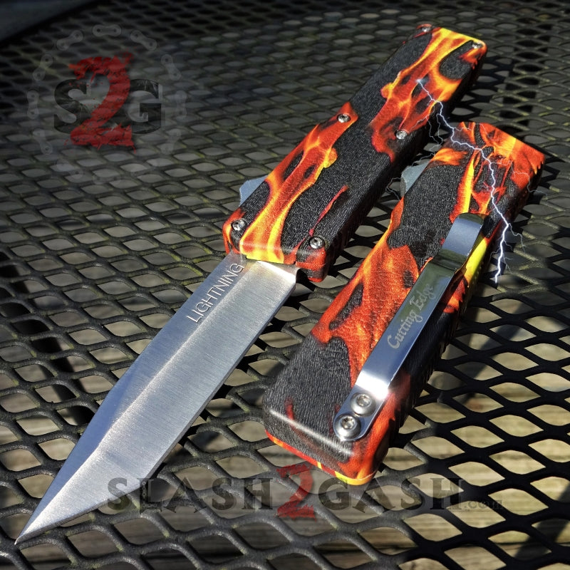 Lightning OTF Knife D/A Flame Fire Switchblade - Tanto Plain | Slash2Gash |  Reviews on 