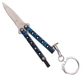 Mini Key Chain Novelty Balisong Quicky Keychain Butterfly Knife - Marbled Blue