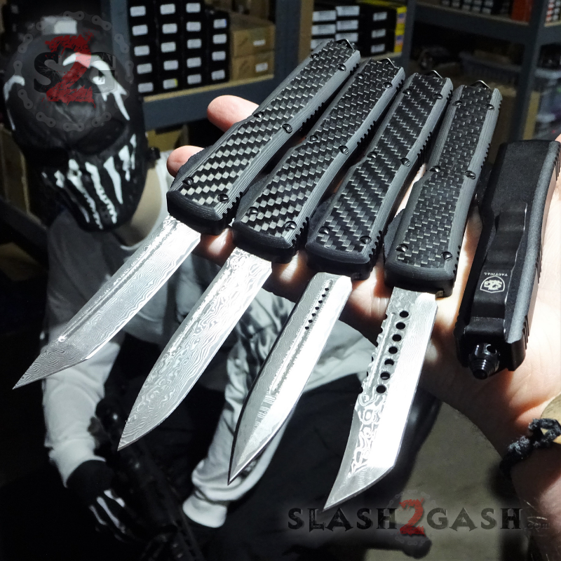 Shadow OTF Knife Carbon Fiber Switchblade CNC T6061 - REAL Damascus ...