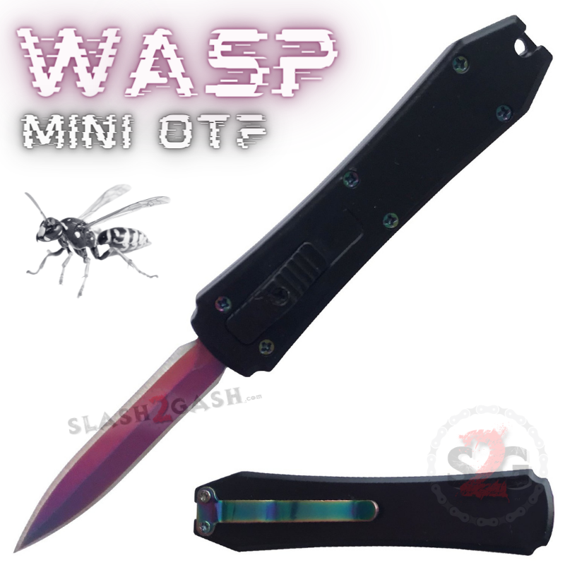 Wasp Mini OTF Knife Small Automatic Switchblade Dagger - Rainbow