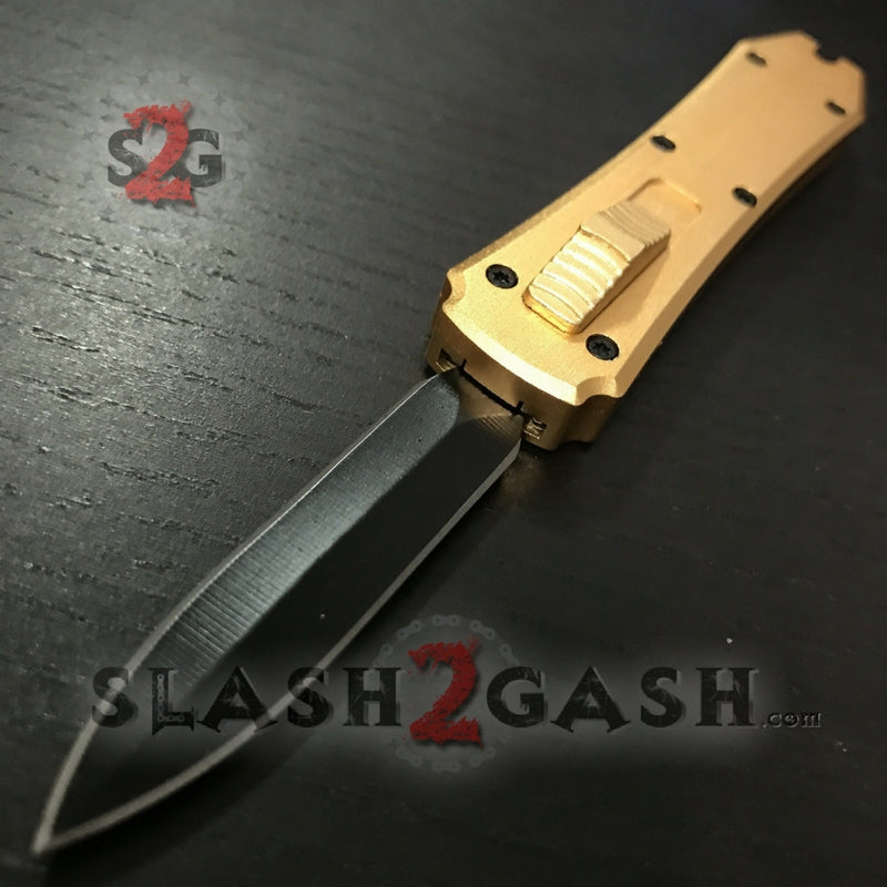California Legal Mini OTF Dual Action Automatic Knife - Double Edge Gold