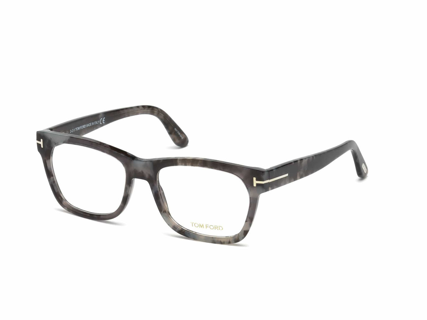 Tom Ford FT5468 Geometric Eyeglasses 056-056 - Shiny Grey Havana, Shiny Palladium "t" Logo