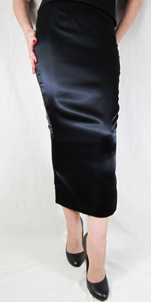 Hobble Skirt Calf Length with Kickpleat - Satin – The Little Black ...