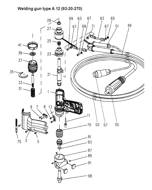 HBS A12 Stud Gun Exploded View Diagram and Parts List