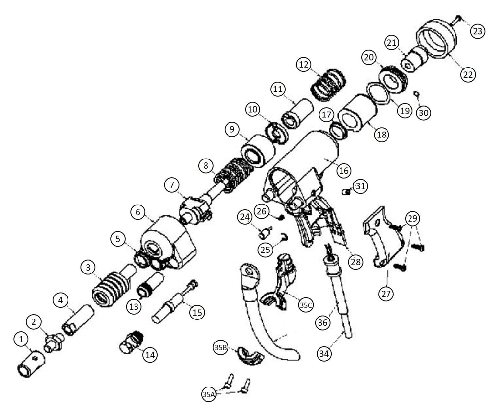 Proweld Heavy Duty Arc Gun Exploded View Diagram AG-900