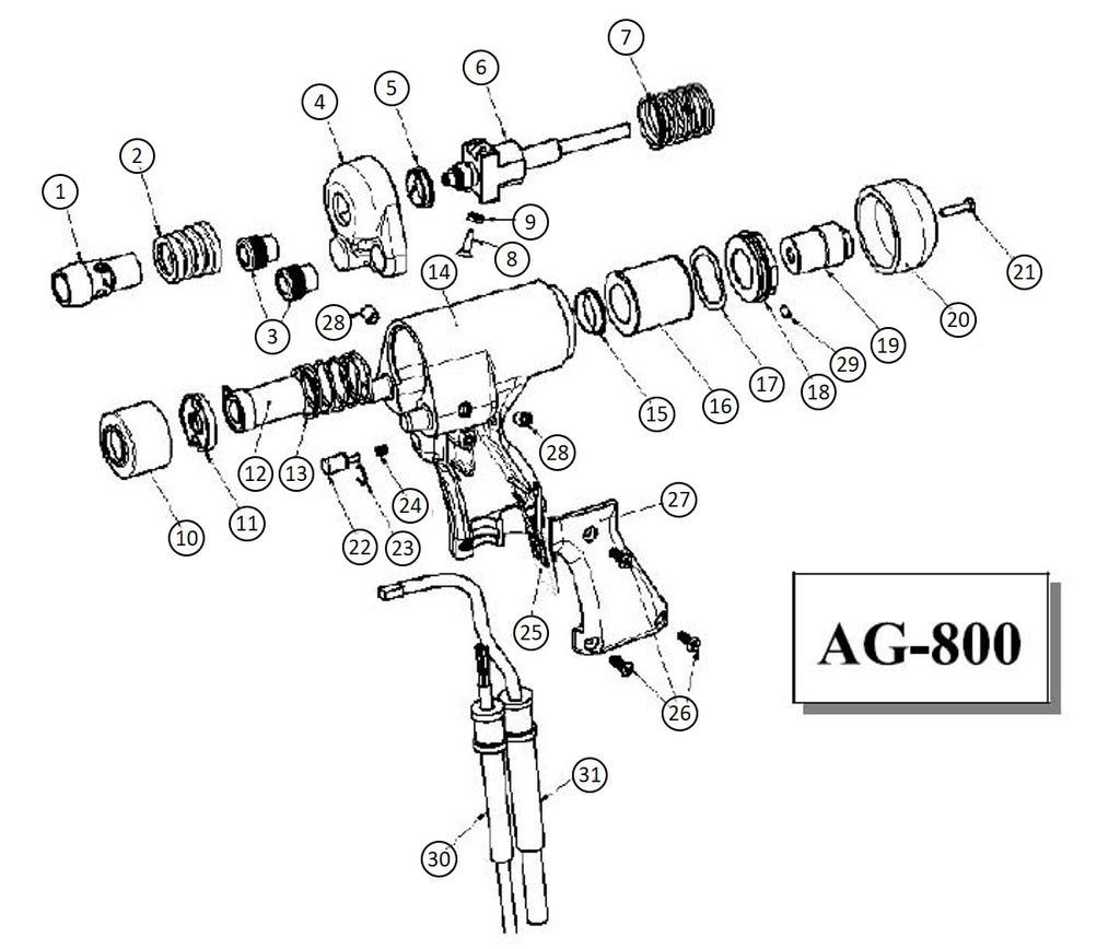 Proweld Light Duty Arc Gun Exploded View Diagram AG-800