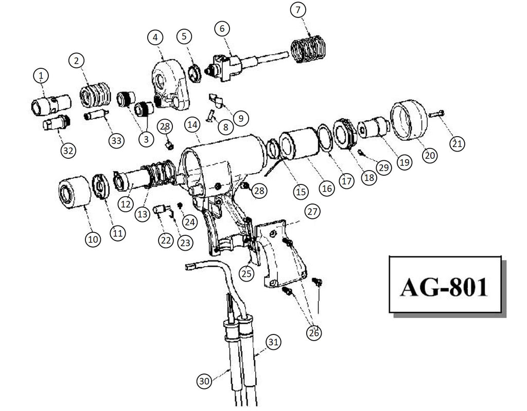 Proweld Light Duty Arc Gun with Damper Exploded View Diagram AG-801