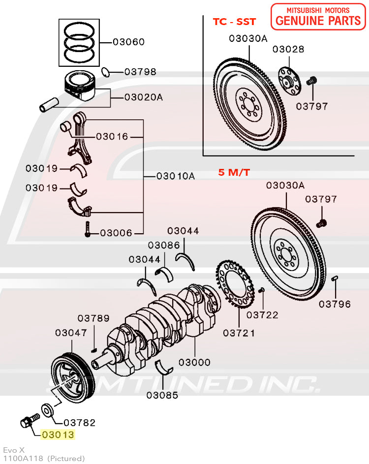 1100A118 OEM Mitsubishi Evo X Crankshaft Pulley Bolt Diagram