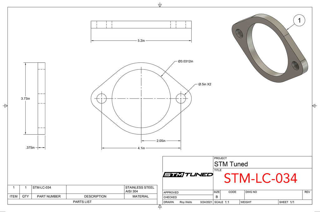 STM-LC-034 STM Stainless Steel Exhaust Flange (2-Bolt/3-Inch)