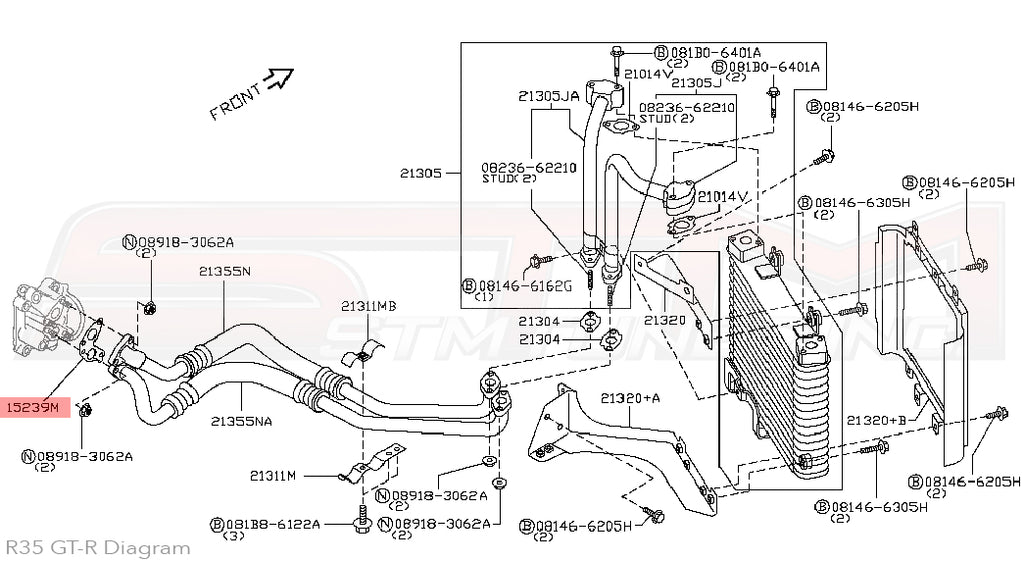 15239-JF01A OEM Nissan Engine Oil Filter Housing to Oil Cooler Line