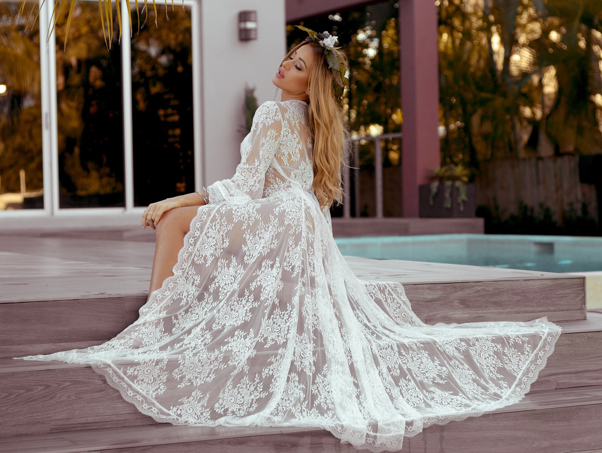 bridal lace dressing gown