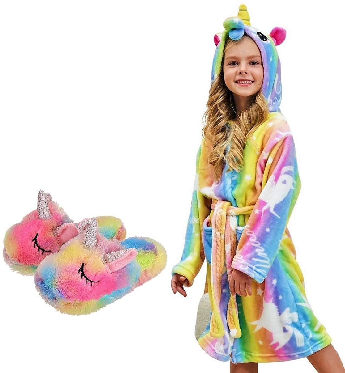 girls unicorn robe and slippers