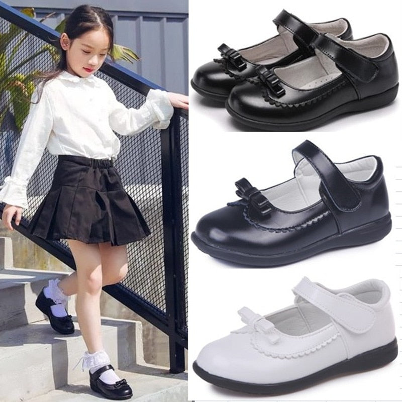 Black Leather School Shoes For Girls 