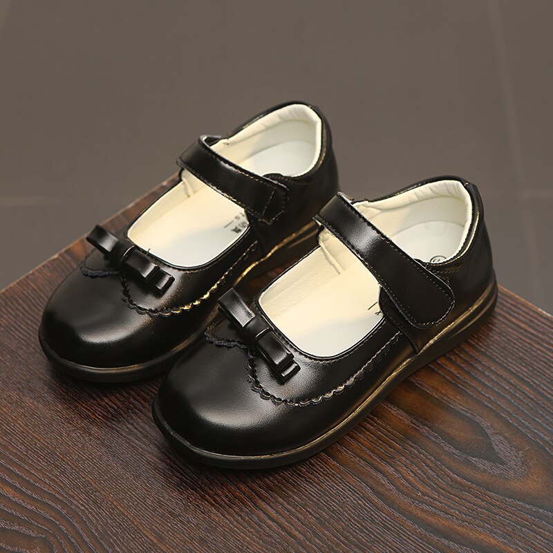 Black Leather School Shoes For Girls 