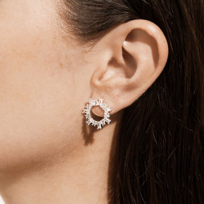 Joma Jewellery Statement Studs  - Silver Sunburst Crystal Earrings