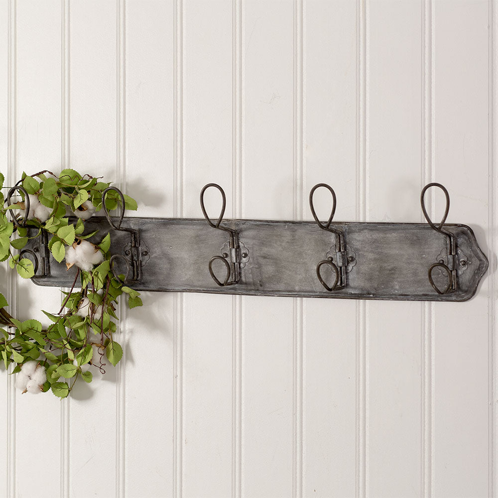 Aged Metal Wall Mounted Rack With Hooks - Emory Valley ...