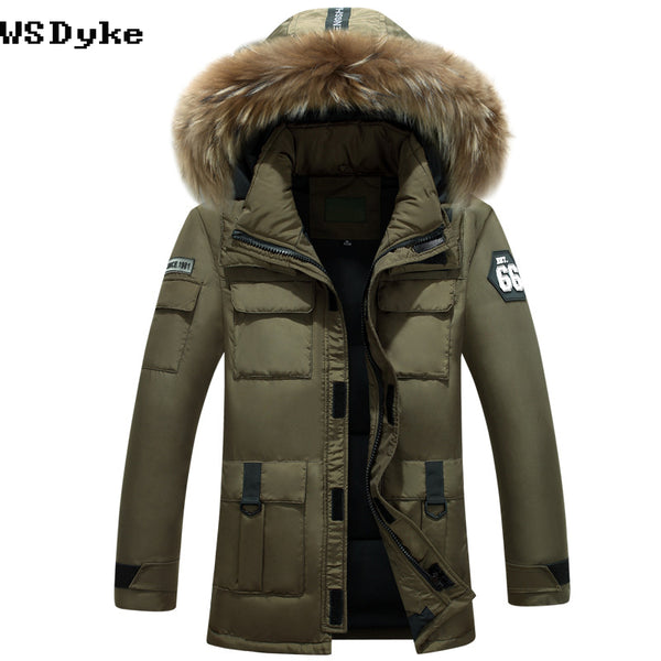 Thick Warm Men Jacket With Fur White Duck Down padded Hooded - ThreadCreed
