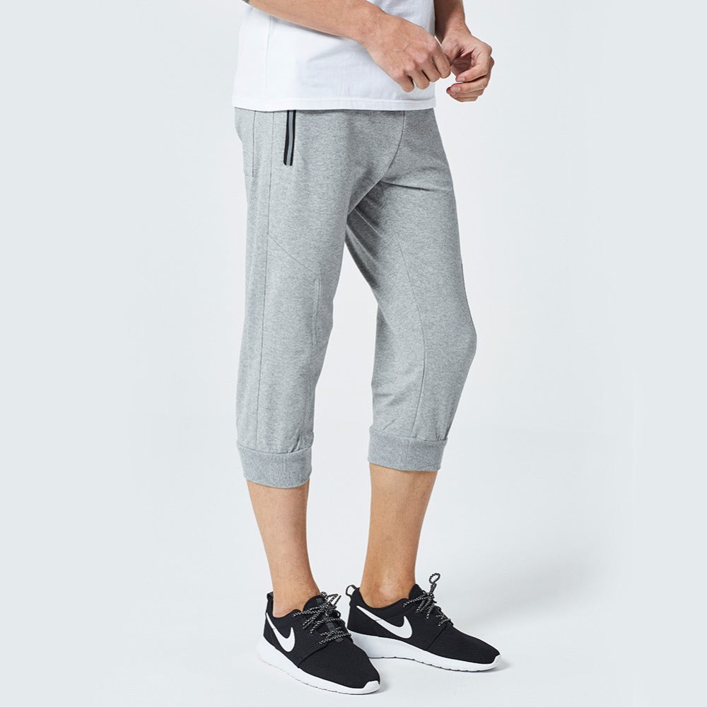 Men Calf Length Pants Casual Elastic Bodybuilding Fitness Workout Pants Skinny Sweatpants 3 4 Trousers Jogger Pants Zipper