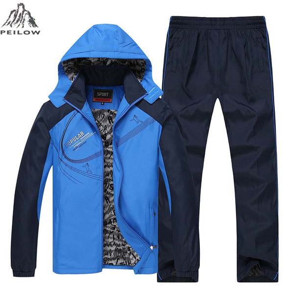 thicken warm winter jacket men brand sport suit fleece tracksuit male ...