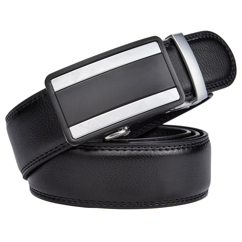 Men Belt Black White Striped Men&#39;s Belt Luxury Leather Belts For Men - ThreadCreed