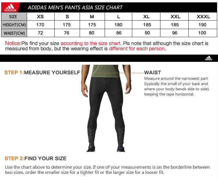 size chart adidas men