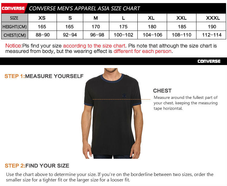 converse t shirt size chart