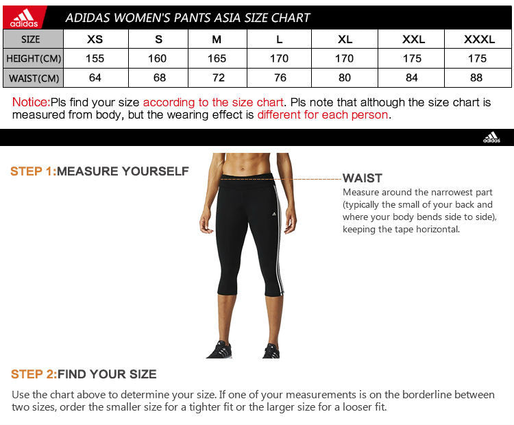 adidas womens pants size chart