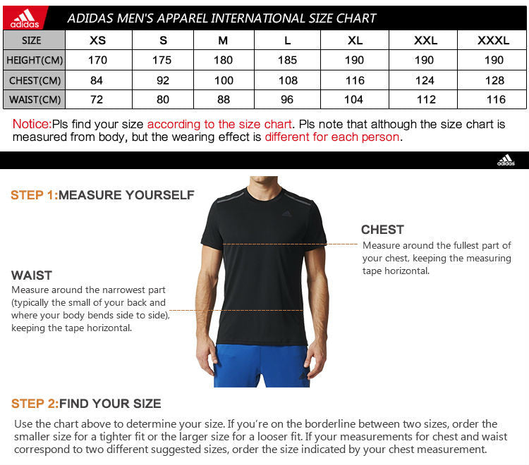 adidas originals t shirt size chart