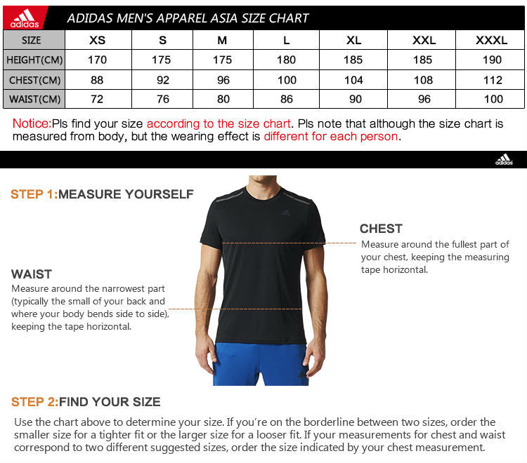 size chart adidas t shirt
