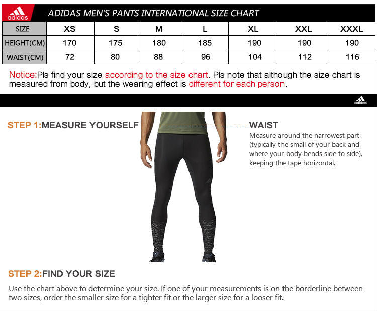 adidas men's active pants size chart