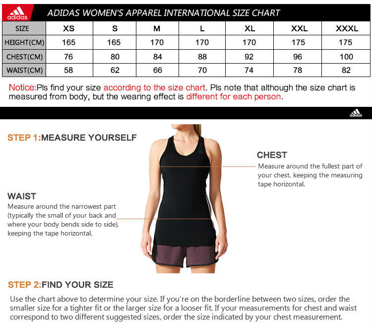 size chart adidas womens