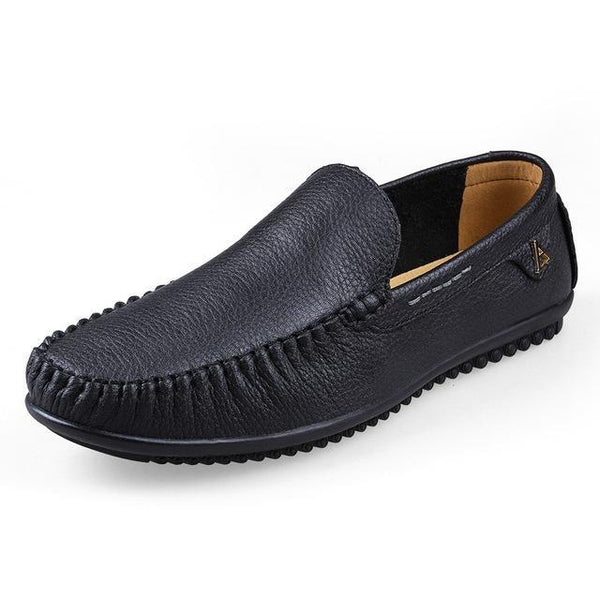 Round Toe Slip On Leather Solid Shoes - ThreadCreed