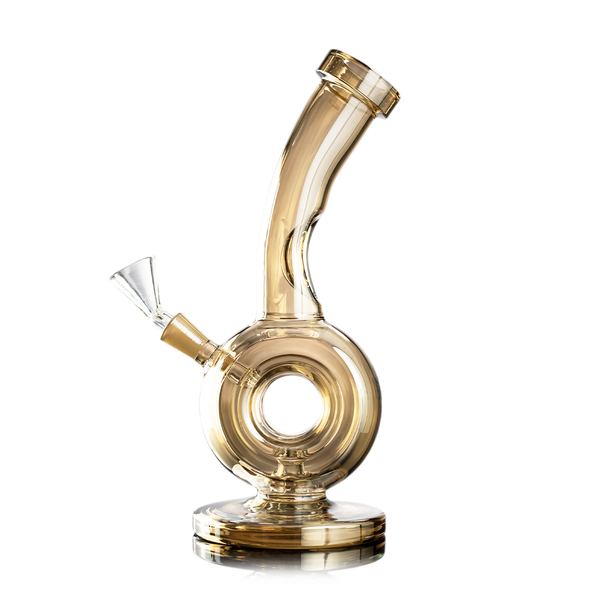 A side view of MJ Arsenal's Saturn model ice catcher water pipe in gold