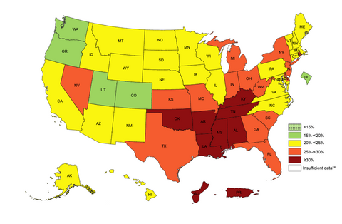 obesity in america colored map