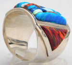 Light Gray Opal Brilliant Quad-Hued Fire Flashing Solid Sterling Silver Huge Mens Ring Size 10