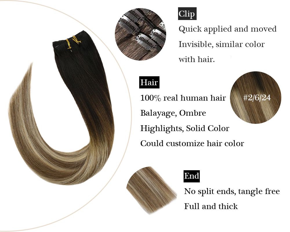 Sunny Hair Seamless Clip balayage blonde and brown in hair extensions