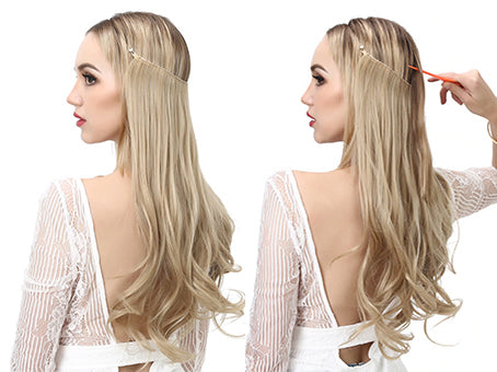 Halo Extension | Cool Ashy Blonde with Highlights | #116 - 16 Inches – 140 Grams | 100% Remy Human Hair - HiddenCrownHair