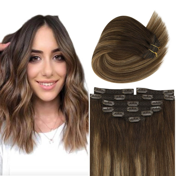 Clip in Hair Extensions Real Human Hair Extensions Balayage #4/27/4 —  SunnyHair