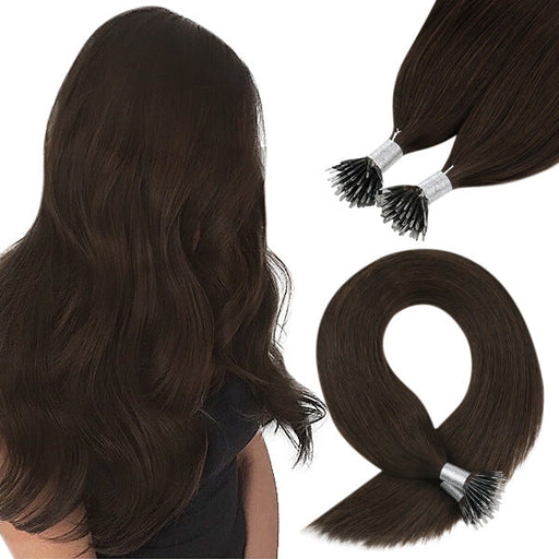 Jet Black #1 Nano Ring Remy Human Hair Extensions Straight — SunnyHair